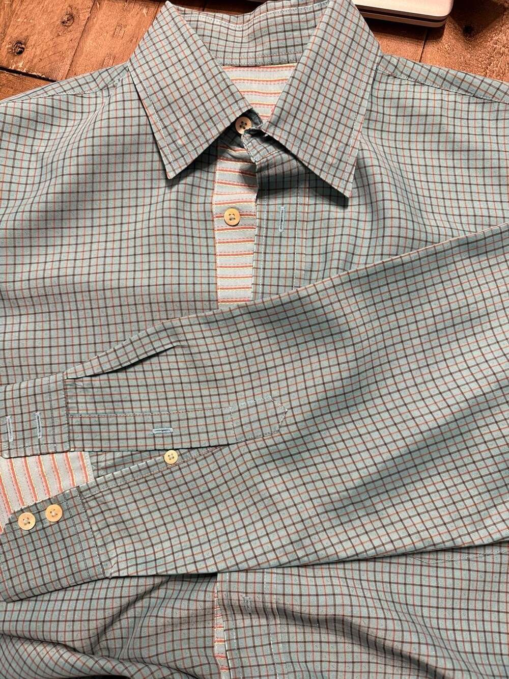 Bugatchi Uomo Long Sleeve Check Dress Shirt Size M Teal
